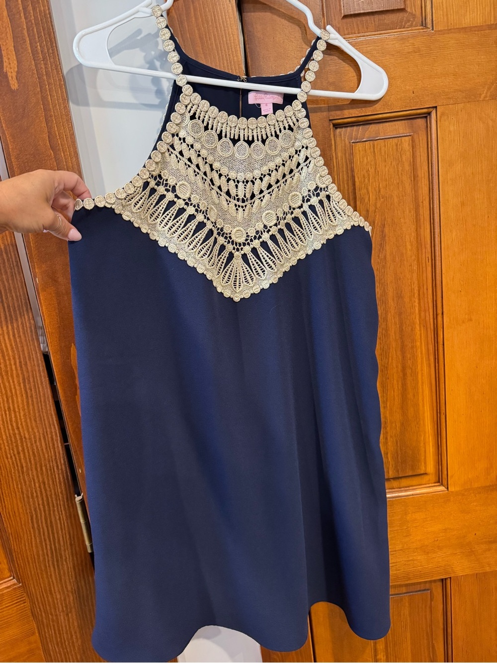 Lilly Pulitzer Navy Skater Dress with Cream Crochet Yoke